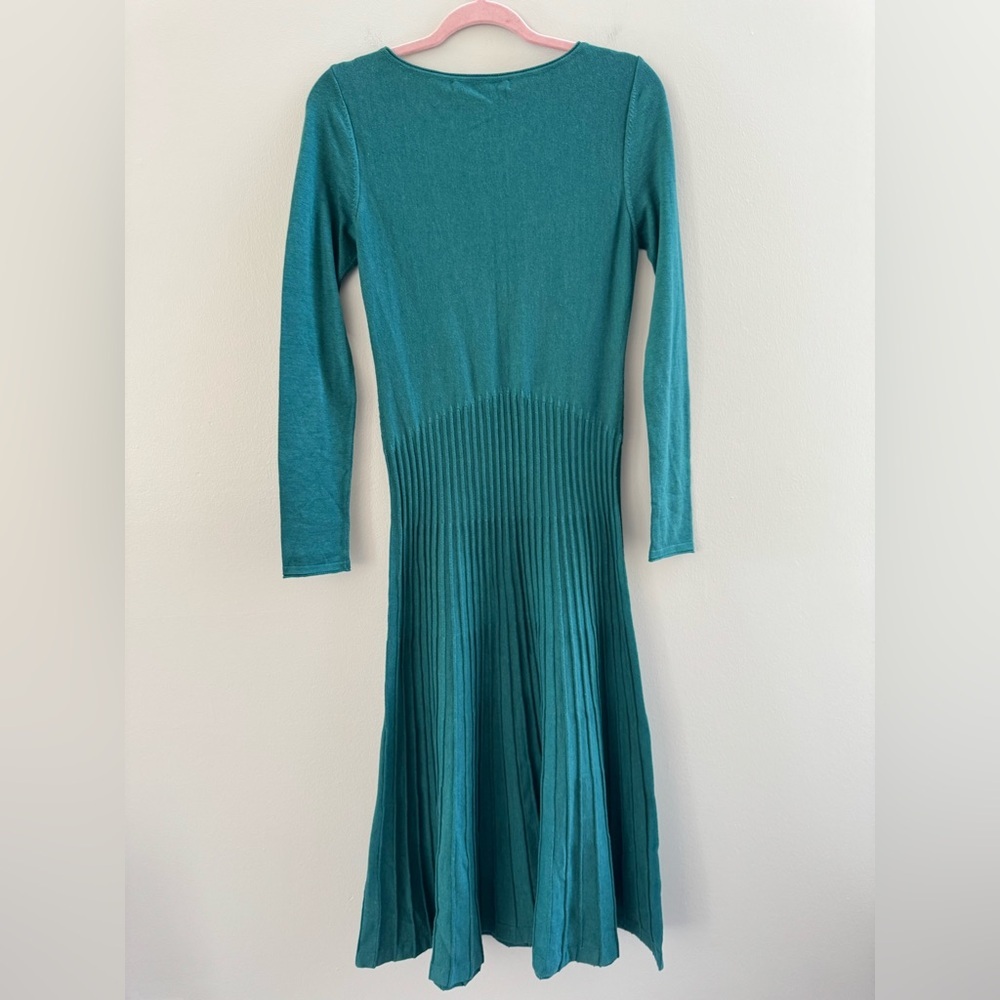 Peruvian Connection Teal Green Long Sleeve Pima Cotton Dress - Picture 7 of 8